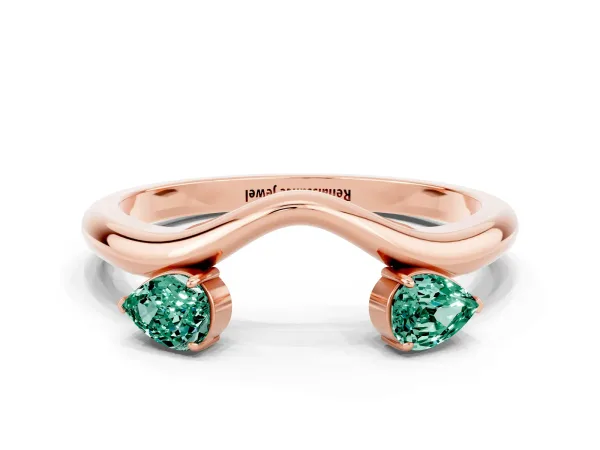 Pear Cut Green Sapphire Two-Stone Open Band Ring with Prong Setting Rose gold