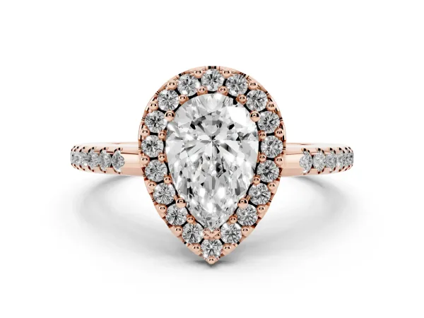 Pear Cut Diamond Pavé Halo Ring with Four-Prong Setting Rose gold