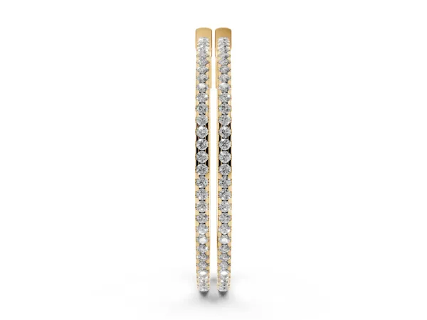 Pavé Round Diamond Hoop Earrings with Hinged Snap Closure Yellow gold