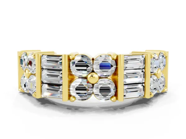 Channel Set Round and Baguette Moissanite Anniversary Band with Prong Setting Yellow gold