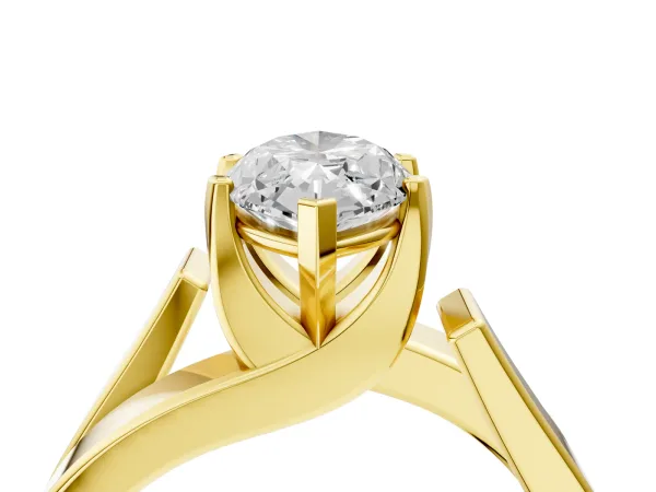 Modern Tension Set Marquise Cut Diamond Solitaire Wide Band Ring Yellow gold