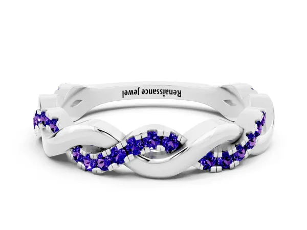 Pavé Round Tanzanite Twist Eternity Band with Shared Prong Setting Platinum