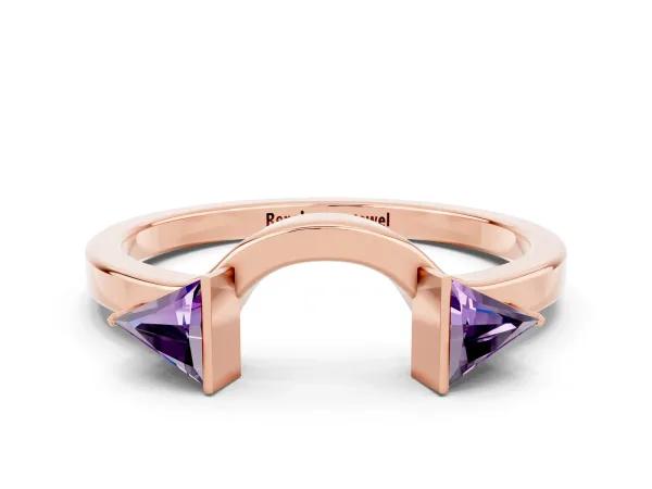 Trillion Amethyst Open Band Ring with Bezel Setting Rose gold
