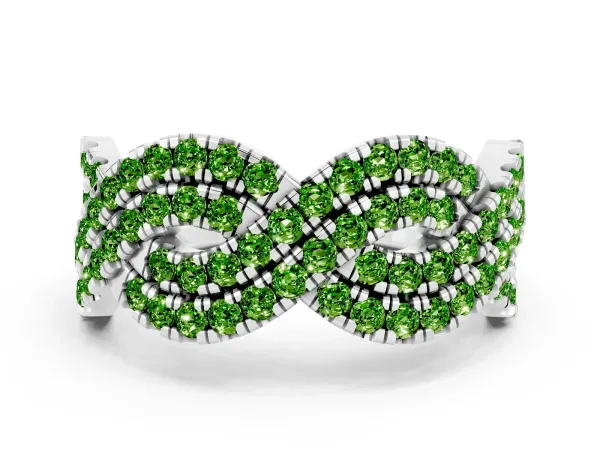 Pavé Round Peridot Infinity Twist Band with Shared Prong Setting Platinum