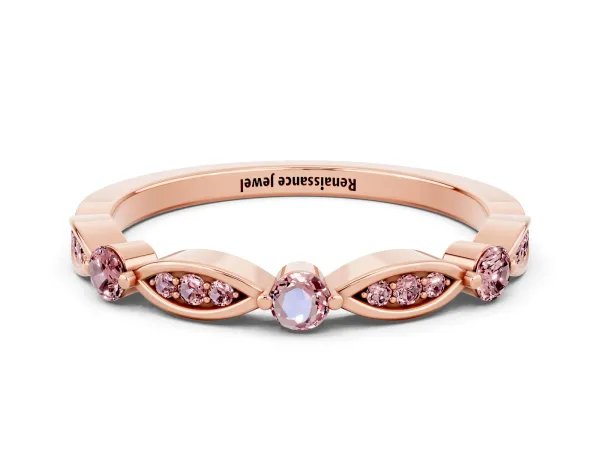 Marquise and Round Morganite Milgrain Band with Bezel Setting Rose gold