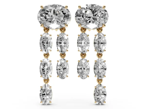 Oval Cut Diamond Multi-Row Drop Earrings Yellow gold