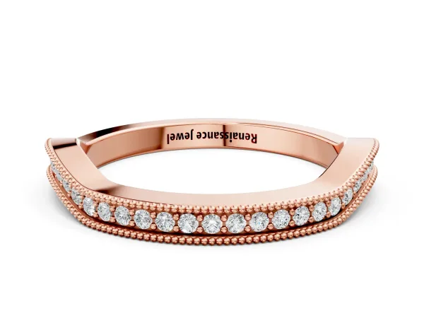Milgrain Channel-Set Round Diamond Contour Band Rose gold