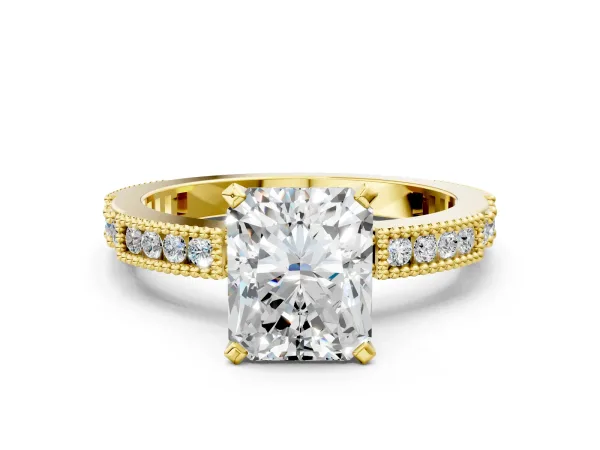 Radiant Cut Solitaire with Pavé Band and Four-Prong Setting Yellow gold