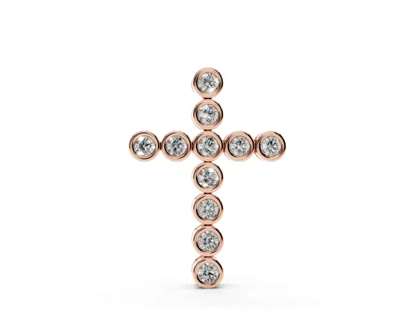 Bezel-Set Round Diamond Cross Pendant Rose gold