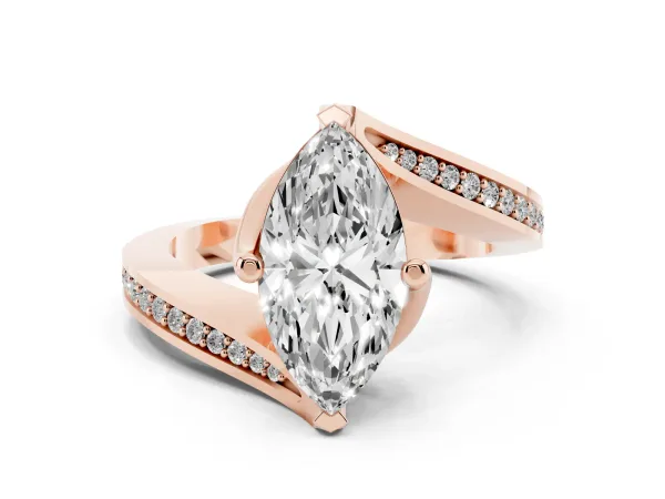 Marquise Cut Solitaire Diamond Twist Band with Pavé Setting and Four-Prong Setting Rose gold