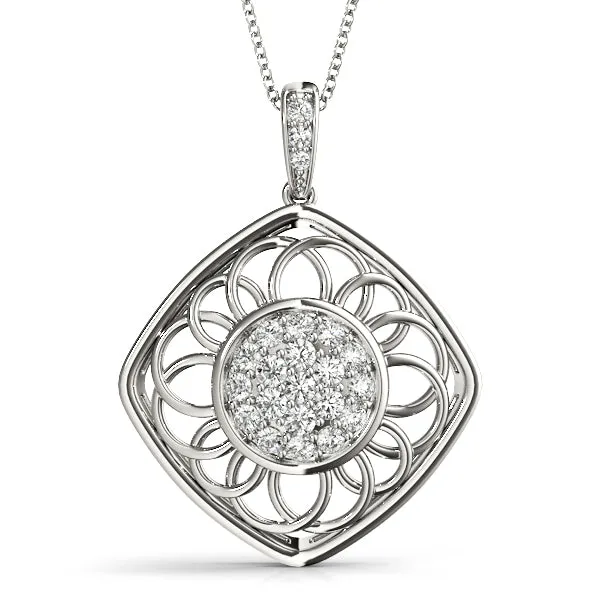 Round Cluster Diamond Prong Set Pendant Silver