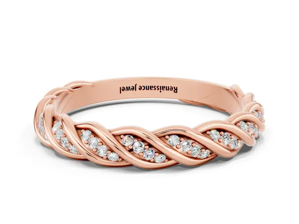 Twisted Pavé Round Moissanite Eternity Band with Shared Prong Setting Rose gold