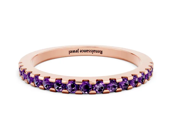 Round Amethyst Pavé Set Eternity Band with Micro Prong Setting Rose gold