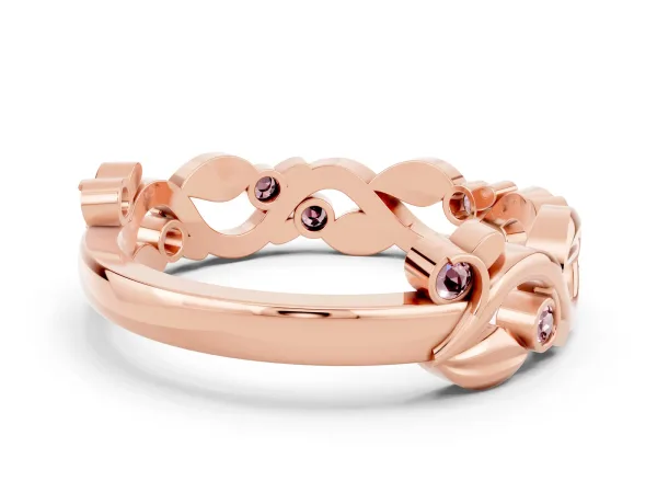 Round Morganite Leaf Eternity Band with Bezel Setting Rose gold