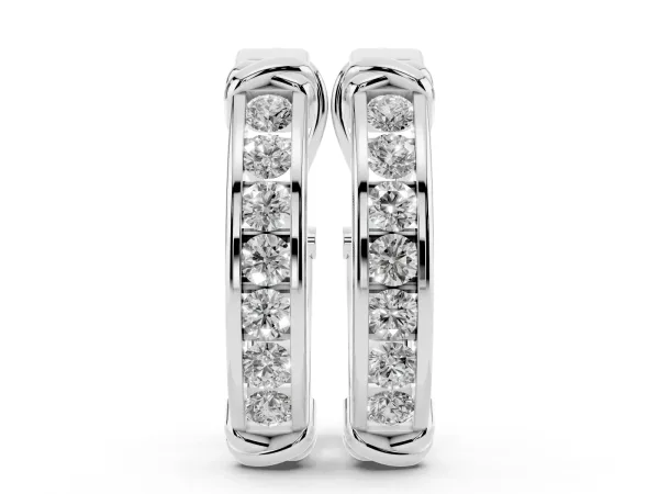 Channel-Set Round Diamond Two-Tone Hoop Earrings with Claw Prong Setting White gold