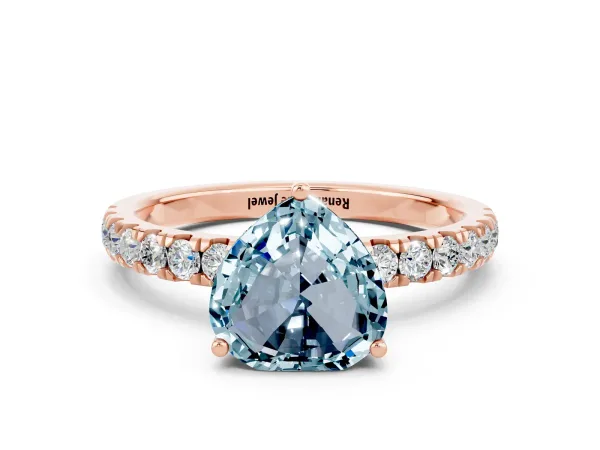 Heart Cut Aquamarine Pave Band Solitaire Ring with Round and Prong Setting Rose gold