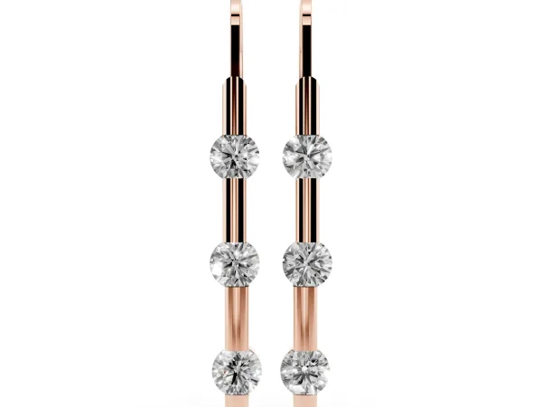 Round Diamond Bar Drop Earrings with Bezel Setting Rose gold