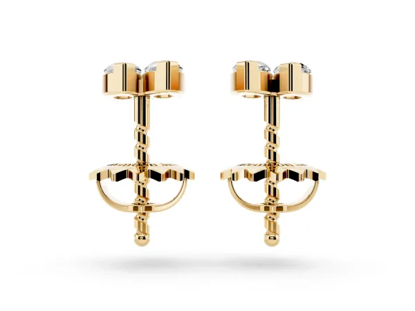 Marquise Diamond Two Stone Stud Earrings Yellow gold