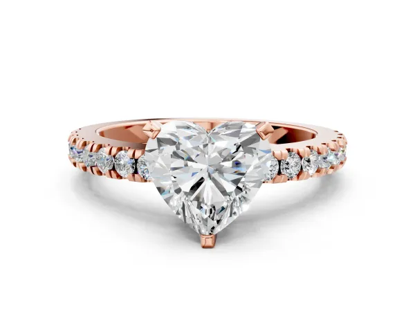 Heart Cut Solitaire Diamond with Pavé Band and Four-Prong Setting Rose gold