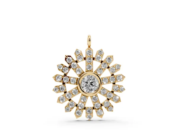 Round Diamond Snowflake Pendant with Pavé Setting Yellow gold