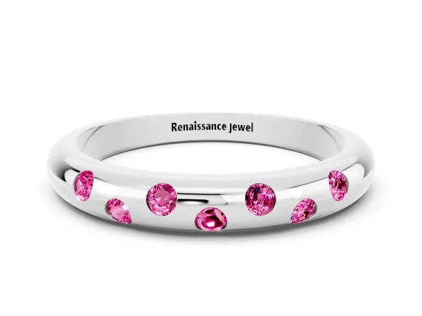 Round Pink Sapphire Flush-Set Comfort Fit Band Platinum