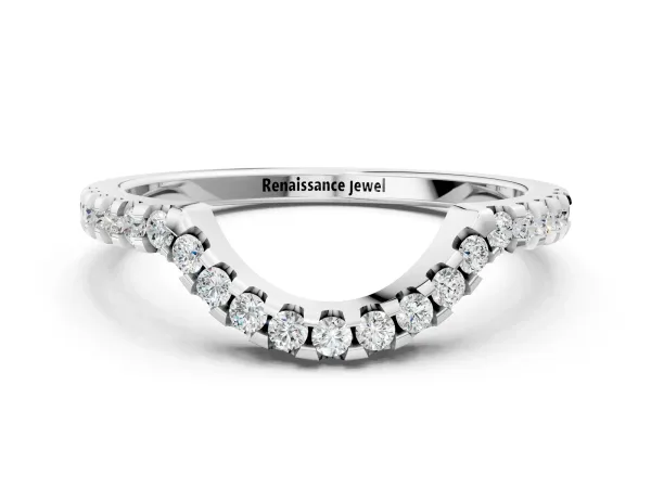 Pavé Round Diamond Contour Band with U-Prong Setting Platinum