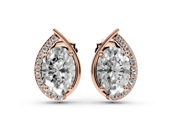 Oval Diamond Teardrop Framed Stud Earrings Rose gold