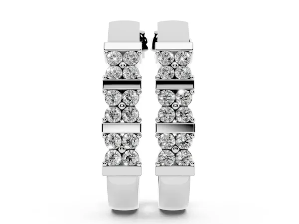 Round Diamond Channel-Set Hoop Earrings with Four-Prong Setting Silver