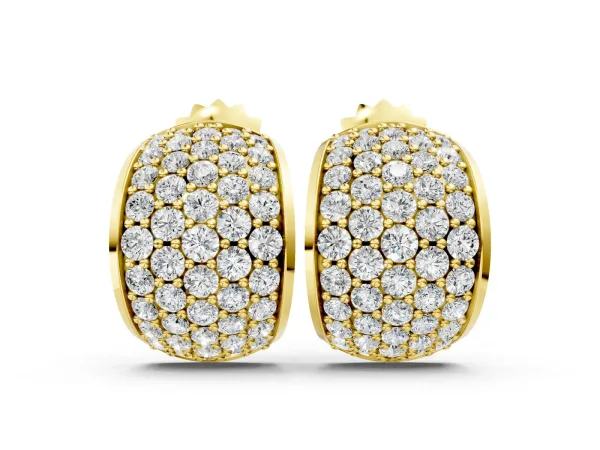 Pavé Round Diamond Huggie Earrings with Prong Setting Yellow gold