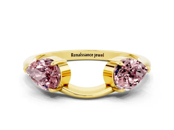 Two-Stone Pear Morganite Bypass Ring with Prong Setting Yellow gold