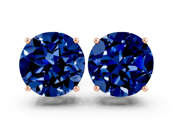 Round Cut Blue Sapphire Stud Earrings Rose gold