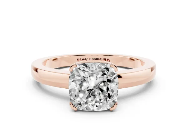 Cushion Cut Cut Solitaire Ring with Four-Prong Setting and Classic Band Rose gold