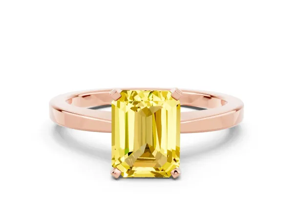 Emerald Cut Yellow Sapphire Solitaire Engagement Ring with Classic Band and Four-Prong Setting Rose gold