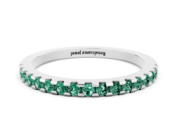 Round Green Sapphire Pavé Set Eternity Band with Micro Prong Setting Platinum