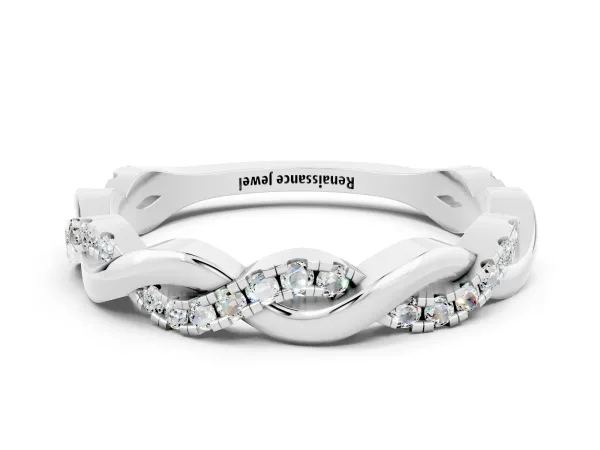 Round Moissanite Twist Eternity Band with Pavé Setting Platinum