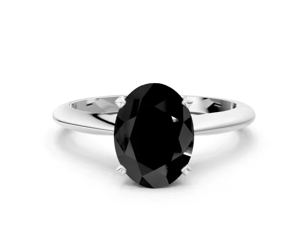 Fancy Black Oval Cut Diamond Solitaire Engagement Ring with Classic Band and Four-Prong Setting Silver