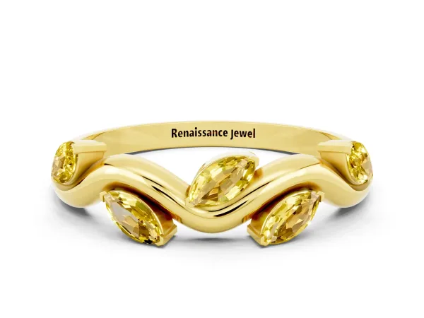 Marquise Yellow Sapphire Twisted Band with Prong Setting Yellow gold