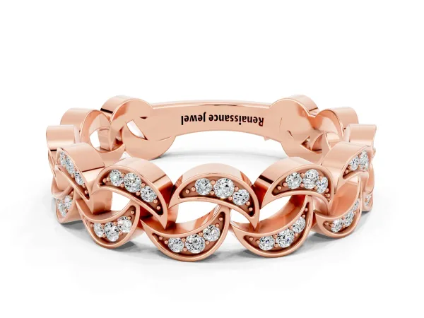 Pavé Round Moissanite Interlocking Eternity Band with Bezel Prong Setting Rose gold