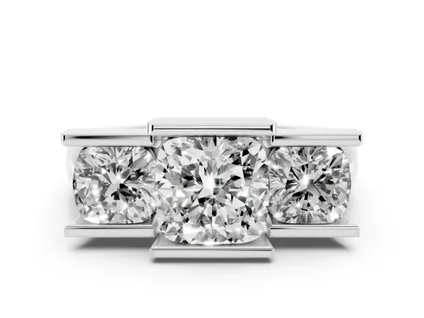 Three Stone Cushion Cut Cut Channel Set Diamond Ring White gold