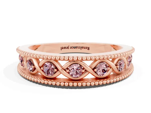 Round Morganite Twist Milgrain Band with Bezel Setting Rose gold
