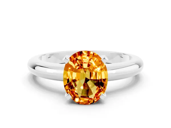 Oval Cut Citrine Solitaire Engagement Ring with Round Band and Four-Prong Setting Silver