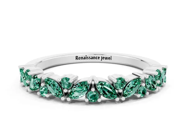 Marquise and Round Green Sapphire Vine Eternity Band with Prong Setting Platinum