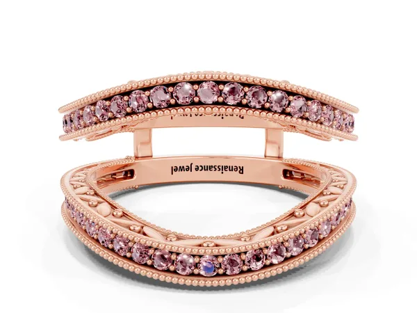 Round Morganite Milgrain Eternity Band with Channel Setting Rose gold