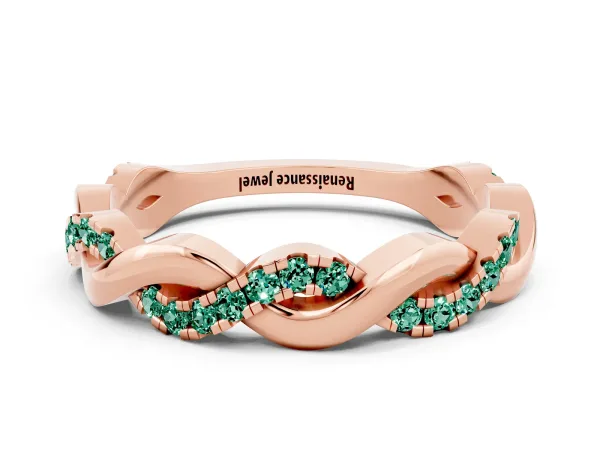 Pavé Round Green Sapphire Twist Eternity Band with Shared Prong Setting Rose gold