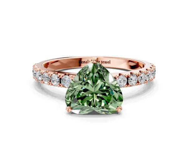 Fancy Green Heart Cut Diamond Solitaire Pavé Band with Four-Prong Setting Rose gold