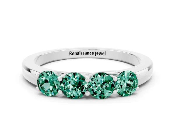 Four-Stone Round Green Sapphire Prong-Set Band Platinum