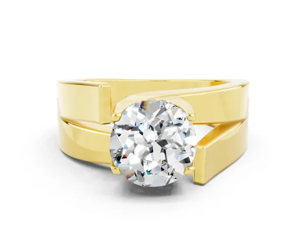 Modern Tension Set Round Cut Moissanite Solitaire Wide Band Ring Yellow gold