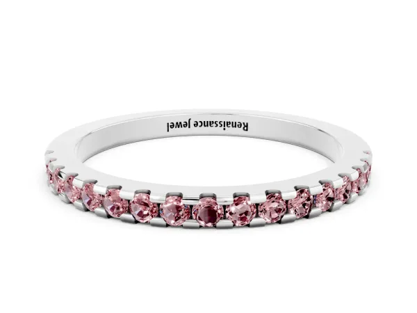 Round Morganite Pavé Set Eternity Band with Micro Prong Setting Platinum