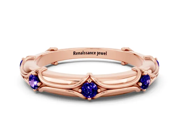 Round Tanzanite Prong Set Milgrain Eternity Band Rose gold