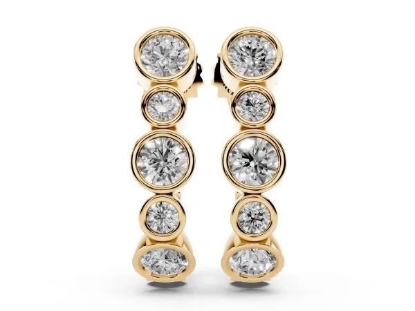 Bezel Set Round Diamond Hoop Earrings Yellow gold